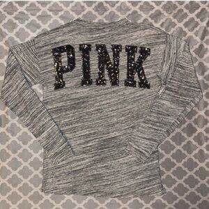 PINK Victoria's Secret Gray Sequin Logo Top